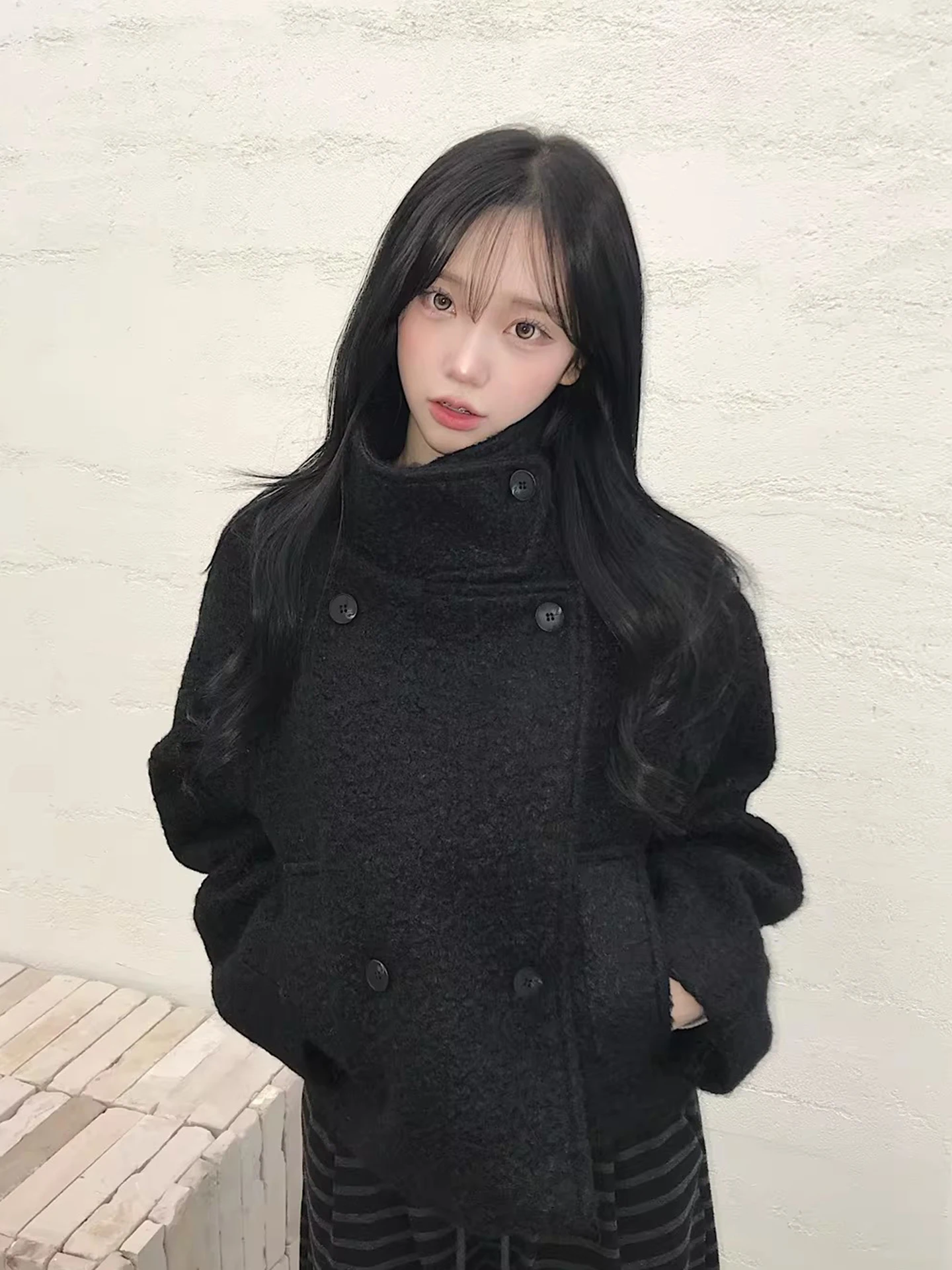 

Тёплое шерстяное пальто Thiened для женщин, осенне-зимнее, в стиле ретро, элегантное, с воротником-стойкой, на двух пуговицах, маленький размер, шерстяной топ