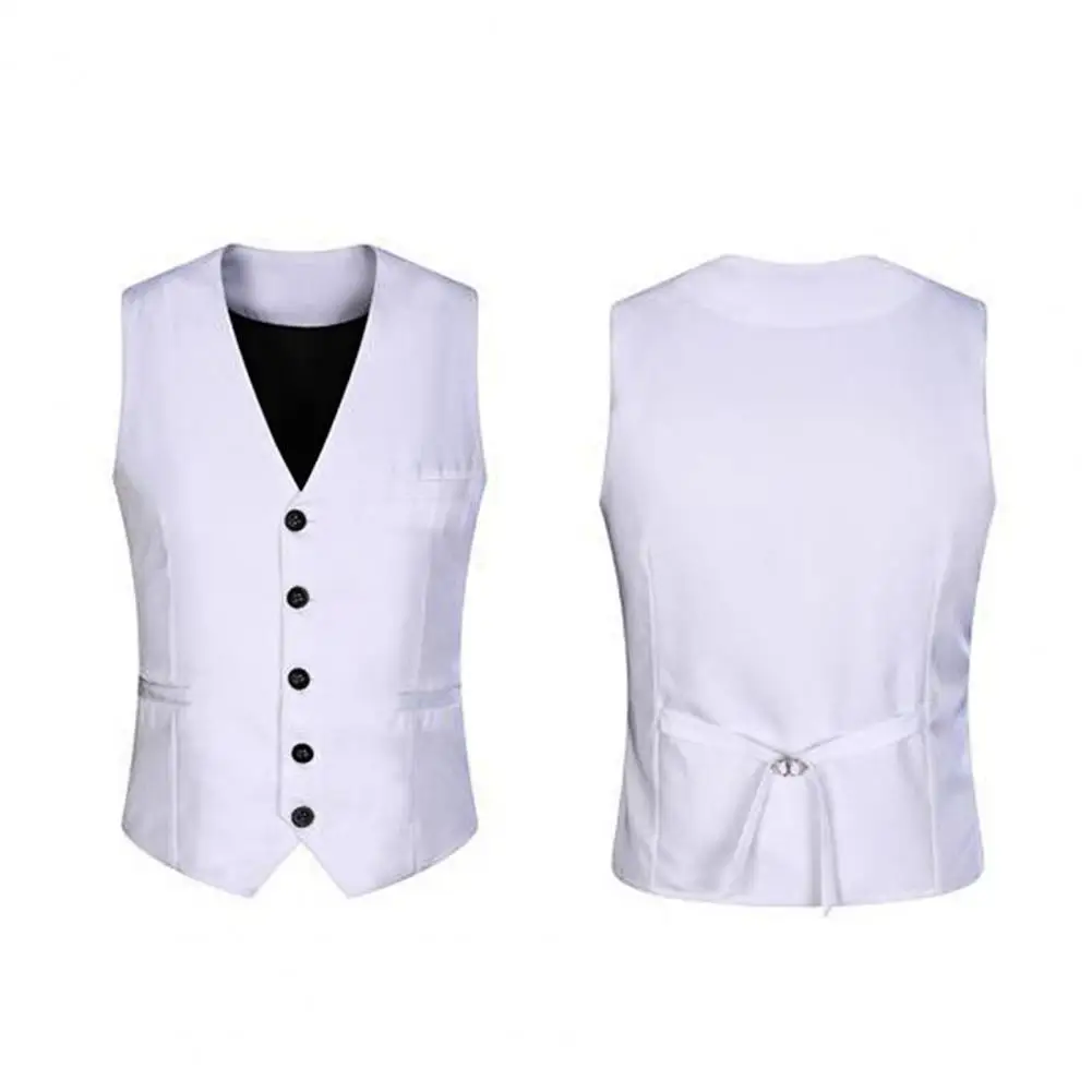 V-Neck masculino terno colete de negócios com bolsos, colete elegante, Slim Fit Office Workwear