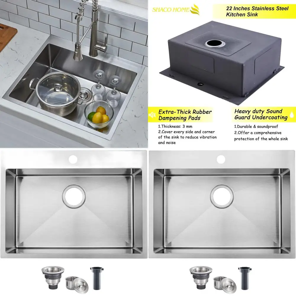 

25x18 Inch Drop-In Stainless Steel Single Bowl Kitchen Sink with Brushed Nickel Finish