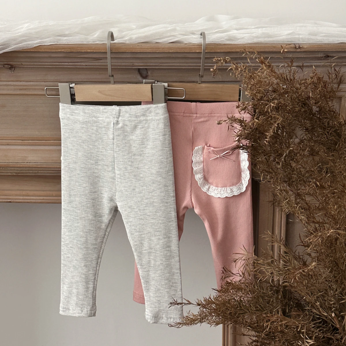 Spring Baby Multi-color Lace Ruffle Leggings Infant Vertical Rib Fabric Bow Ornament Comfy Slim Long Trousers