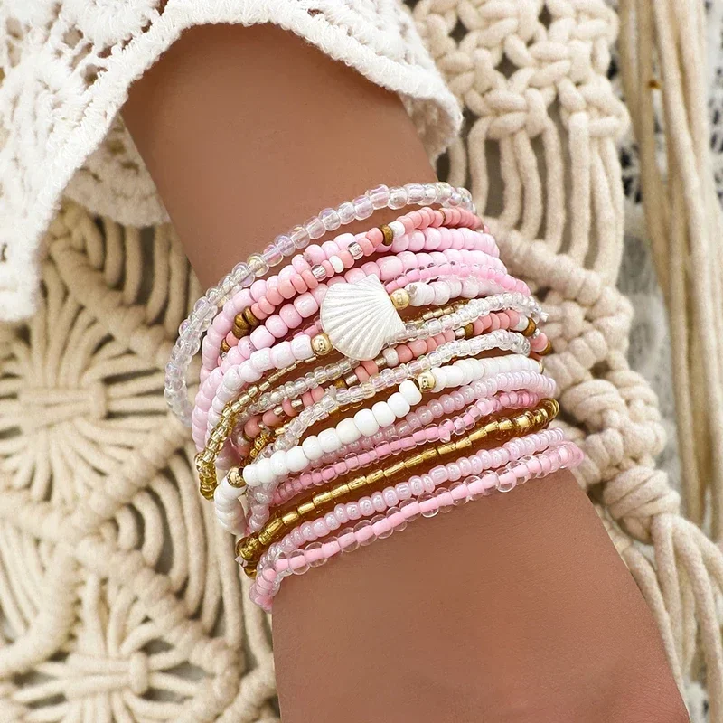 17/10 Teile/satz Elastische Perlen Armbänder Böhmischen Bunte Reis Perlen Kette Armreif Mädchen Sommer Strand Party Urlaub Schmuck