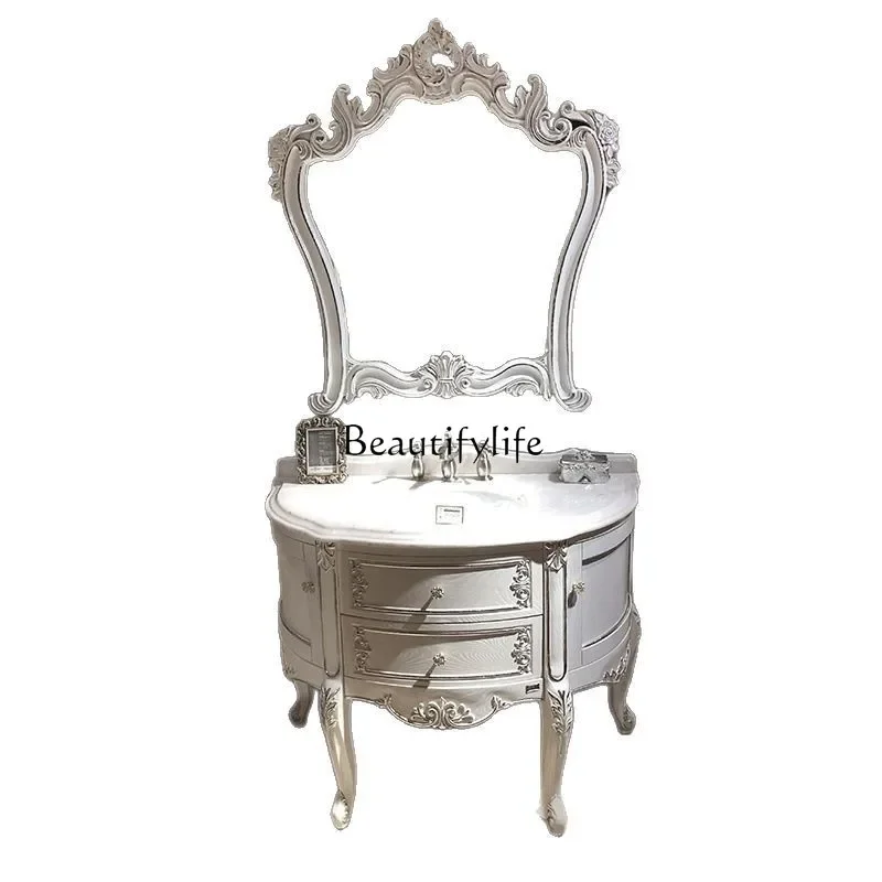 

LJY*Curved semi-circular European bathroom cabinet Oak solid wood washbasin cabinet
