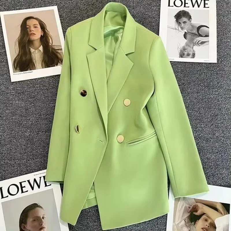 Insozkdg Candy Green Blazers Women Female Ladies 2024 Spring/Autumn New Designer British Chic Elegant Blazer Women Clothing Tops