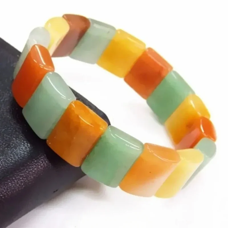 

Square Hand Row Dongling Jade Color Bracelet Men's and Women's Ethnic Style Bracelet.