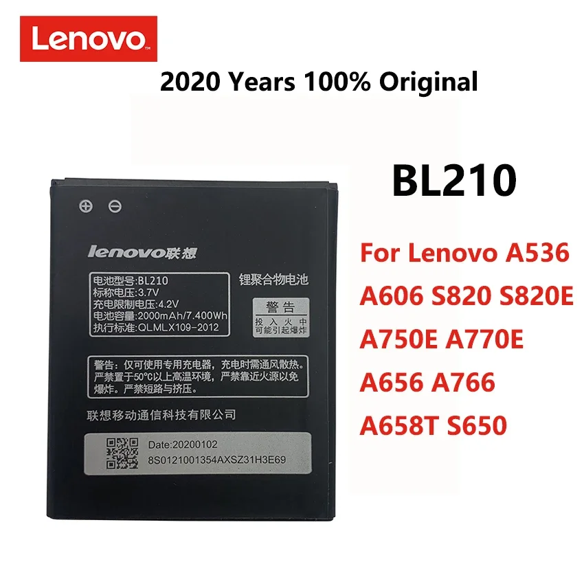 

2020 New Original BL210 2000mAh Battery For Lenovo A536 A606 S820 S820E A750E A770E A656 A766 A658T S650 Phone Replace Bateria