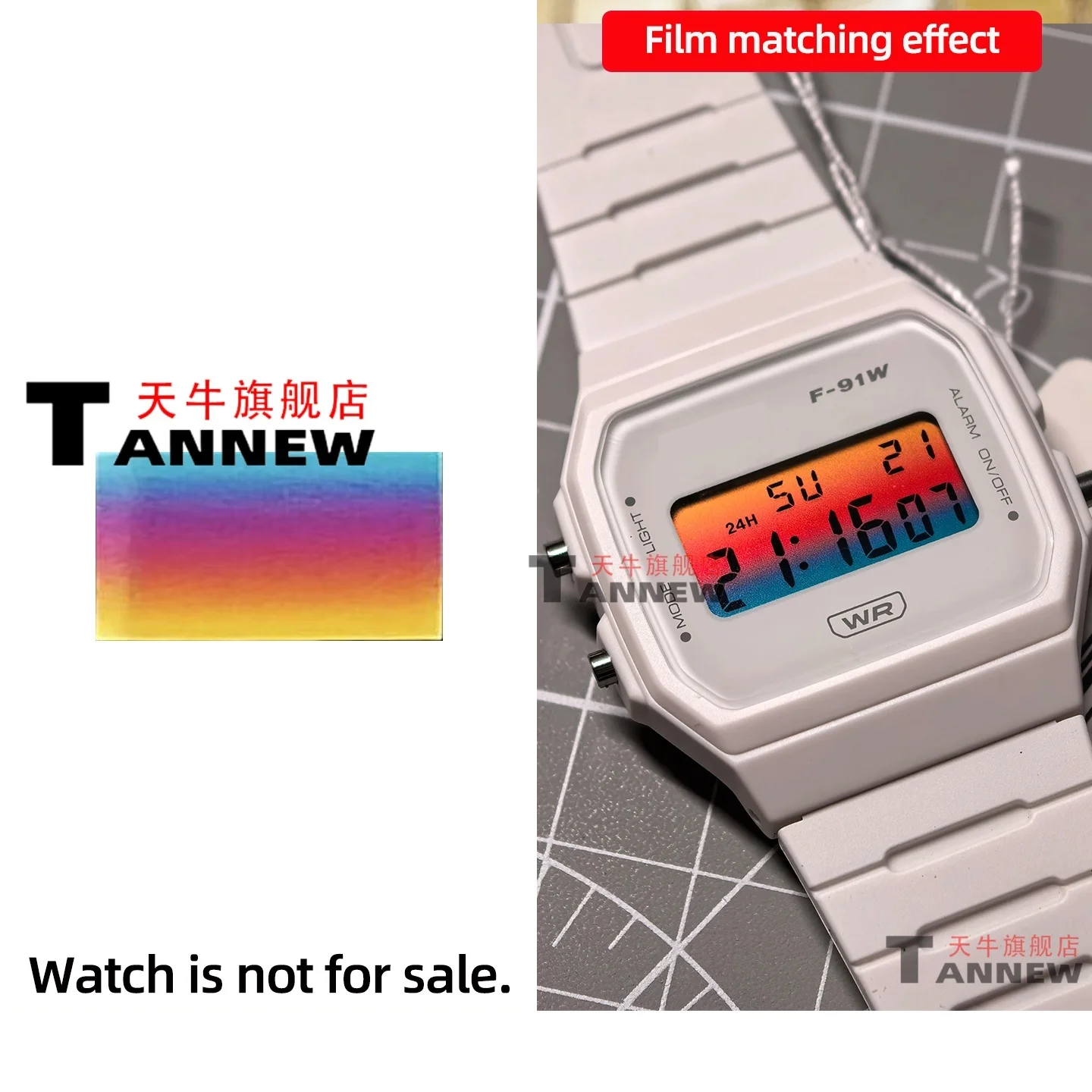 Ultimatives Mod-Kit für Casio F-91W A158W A168, inklusive STN HD-Display, Regenbogen-Farbverlauf-Display-Aufkleber, komplettes Uhren-Verwandlungsset