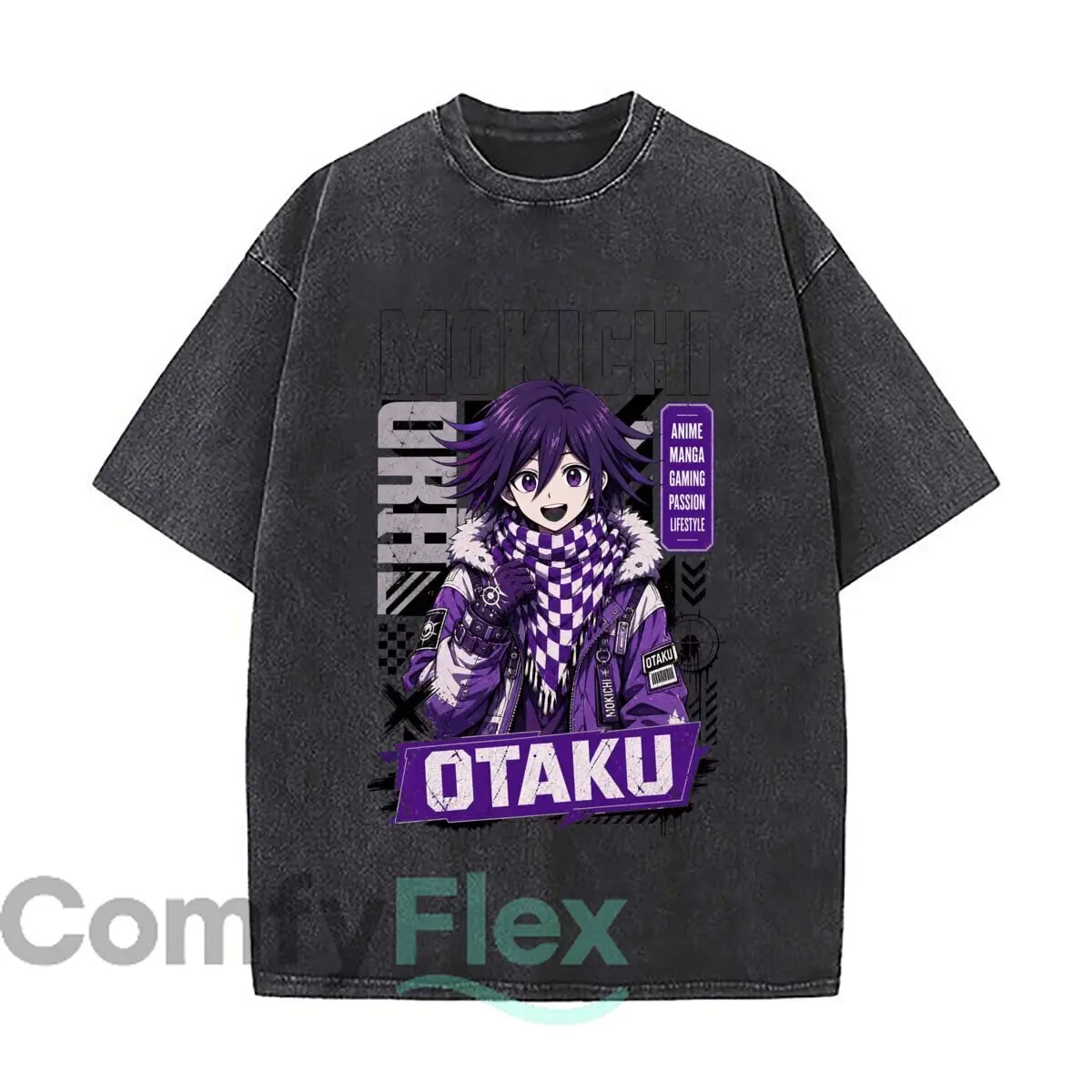 Футболки Mokichi Otaku в стиле аниме и манга с графическим принтом, эффектом потертости и выцветания, свободного кроя, для уличной моды и отдыха в парке