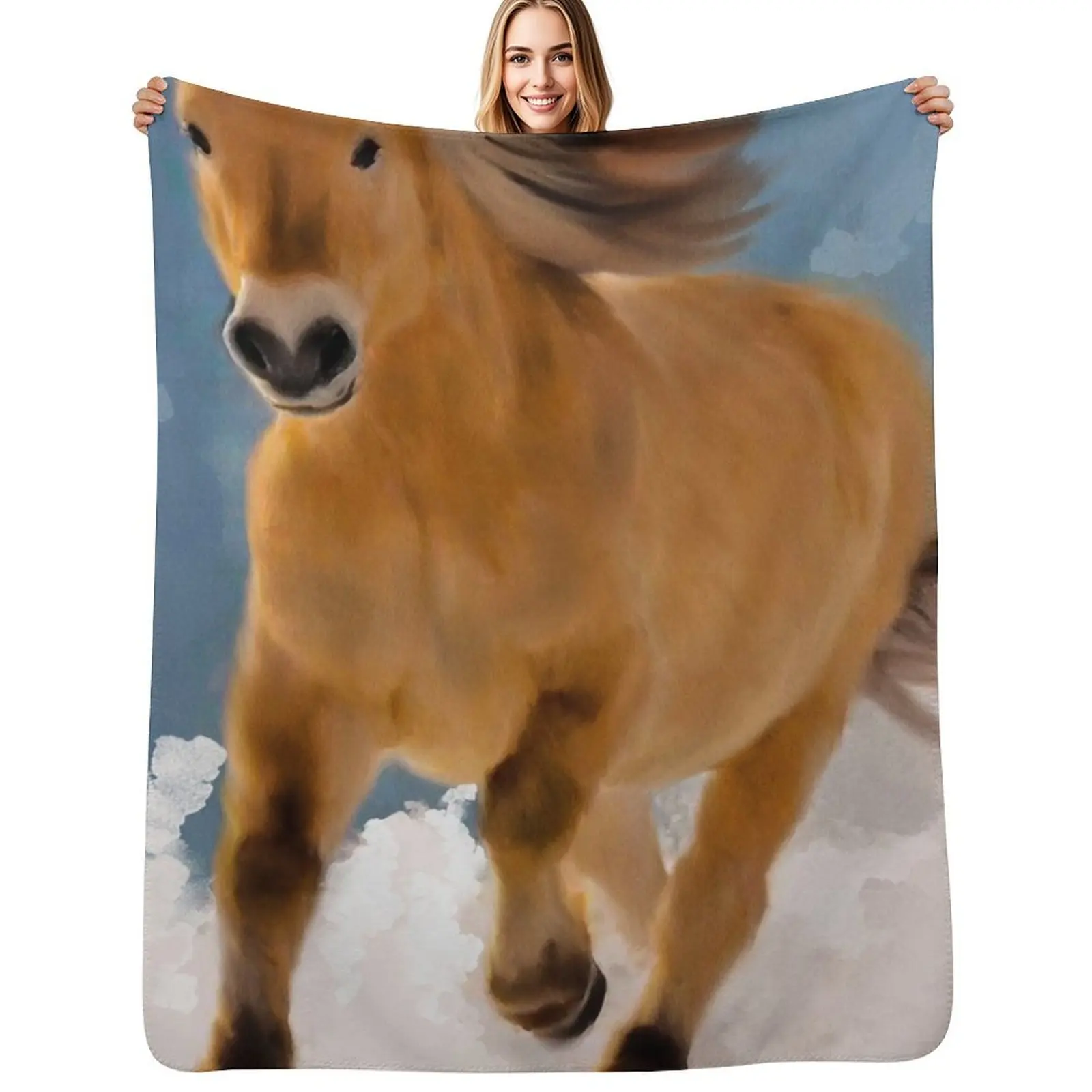 Norwegian Fjord Horse Portrait, Fjord Horse Oil Paint, Norwegian Fjordhest, Beautiful Fjord Horse Throw Blanket Luxury Blankets