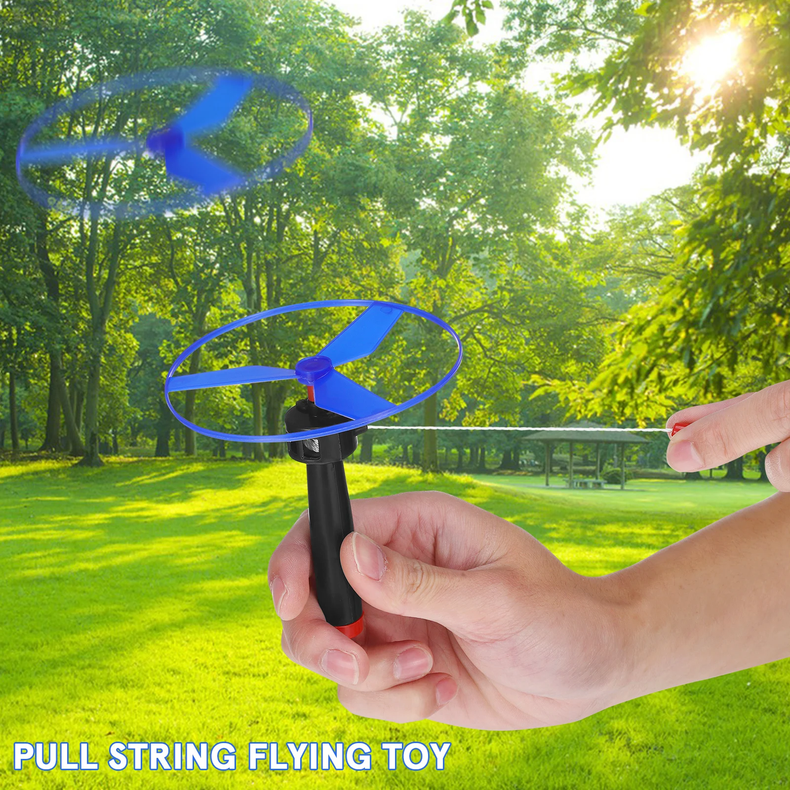 

Flying Disc Helicopter Toy with Pull String Launch for Children Outdoor Fly Playtime Entertainment