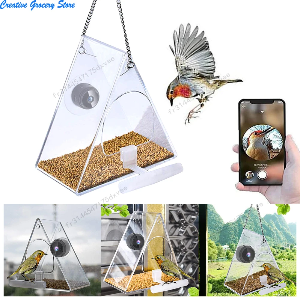 Smart Bird Feeder with Camera Transparent Acrylic Window Bird Feeder for Outside Auto Capture WiFi Camera Hummingbird Feeder