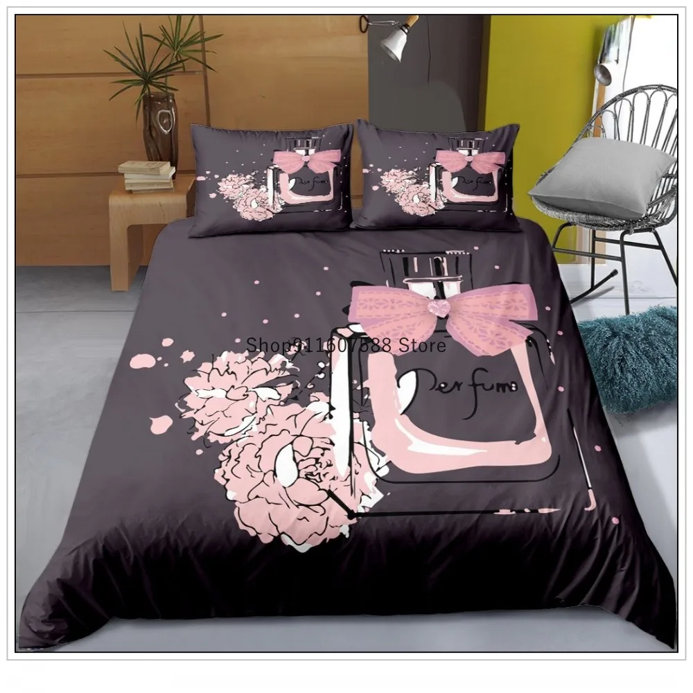 Custom Perfume Bedding Set Flower Pink Duvet Cover Sets Comforter Bed Linen Gift Twin Queen King Size Romantic Fashion Gift