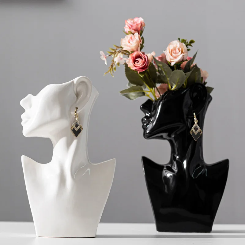 Moderne Schlichte Weibliche Profilfigur Glasierte Keramikvase Nordischer Stil Schaufenster-Dekoration für Bekleidungsgeschäfte
