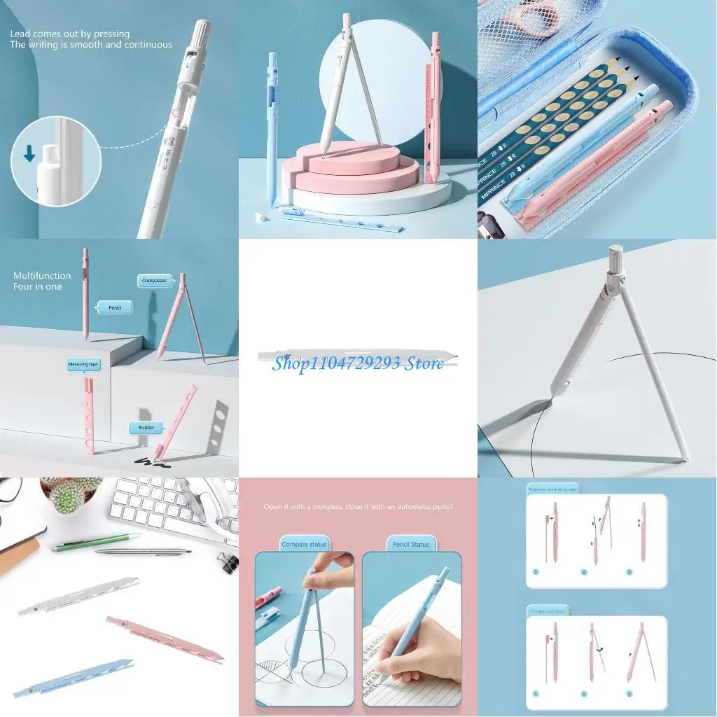 Y2GD Pensil Kompas 4 in 1, Kompas Matematika Geometri Siswa untuk Geometri Kantor