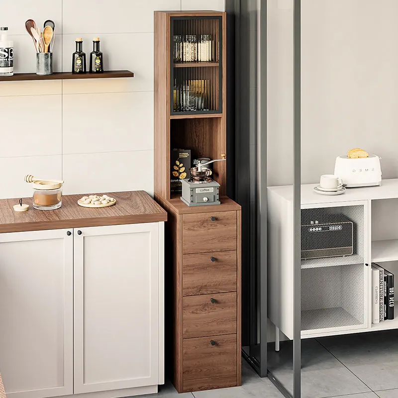 Solid wood crevice locker ultra-narrow side 20cm dining side bedroom small storage cabinet household