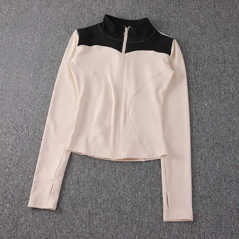 Sport color-blocking splicing long-sleeved stand-up collar slim-fitting yoga suit for women, quick-drying fitness running