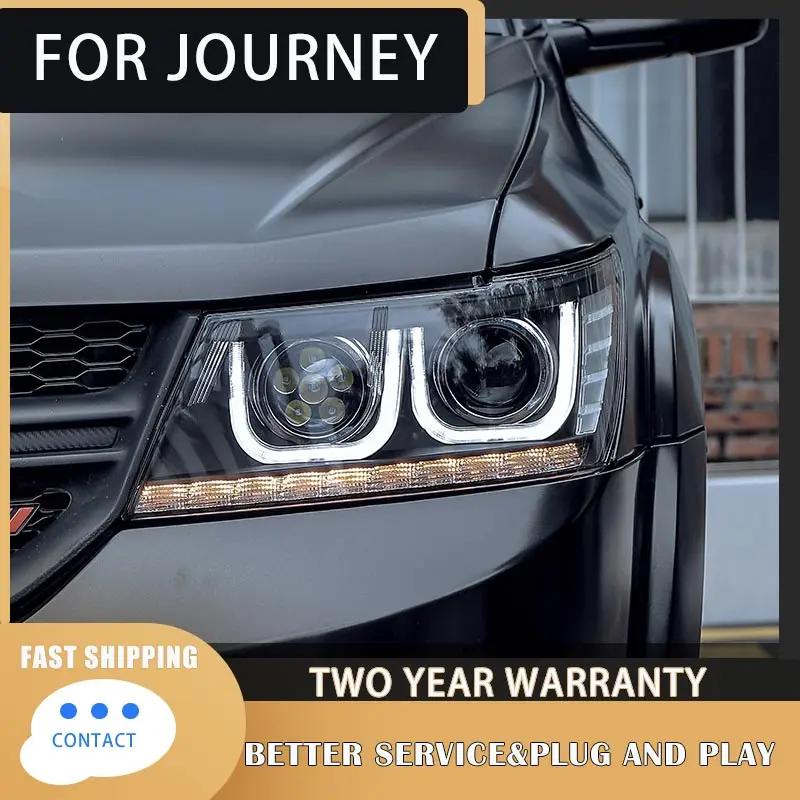 1 Pair LED Headlight Assembly for Dodge Journey 2009-2016 LED Headlights with LED DRL Dynamic Turning Projector Lens Head Lamps