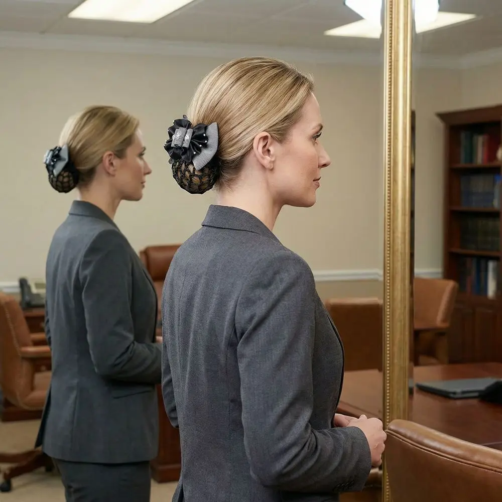 

Retro Elegant Bowknot Stripe Hair Cover Rhinestone Floral Lace Women Spring Clip Cloth Headwear Crochet Net Bun Snood Hotel