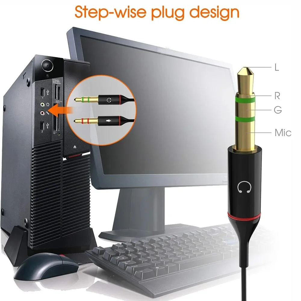 2in1 Headphone Microphone Audio Converter Splitter Cable 3.5mm Female To 2 Dual 3.5mm Male Y Splitter Cord for Computer Laptop