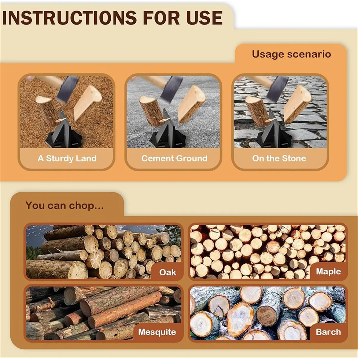 lillili Wood Splitter,Portable Kindling Log Splitting Tool with Wedge, Manual Log Splitter Firewood Cutter L