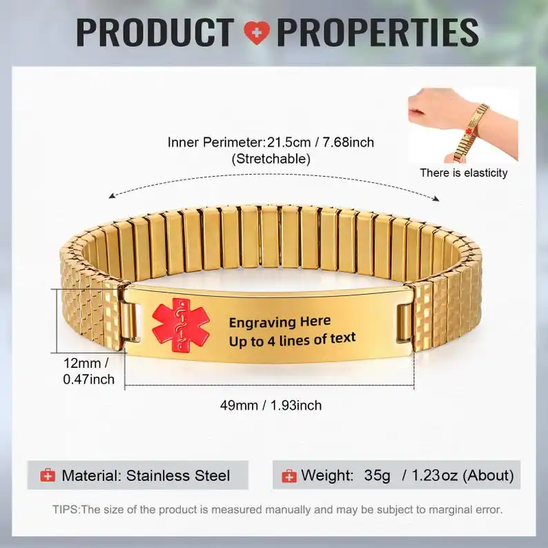 Custom Medical ID Bracelet for Men Women Personalized Stainless Steel Elastic Expansion Band Engraved Bracelets 2026 Jewelry