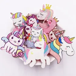 8szt Glitter Felt Fabric Rainbow Cartoon Unicorn Patches Flatback Appliques Home Embellishments DIY Hairpin Craft Supplies XE78