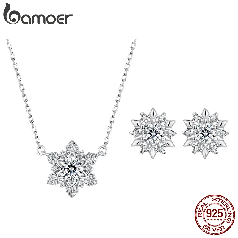 

Bamoer 925 Sterling Silver Ice Flower Ring Set Hypoallergenic Dainty Zircon Flower Stud Earring for Women Christmas Jewelry Gift