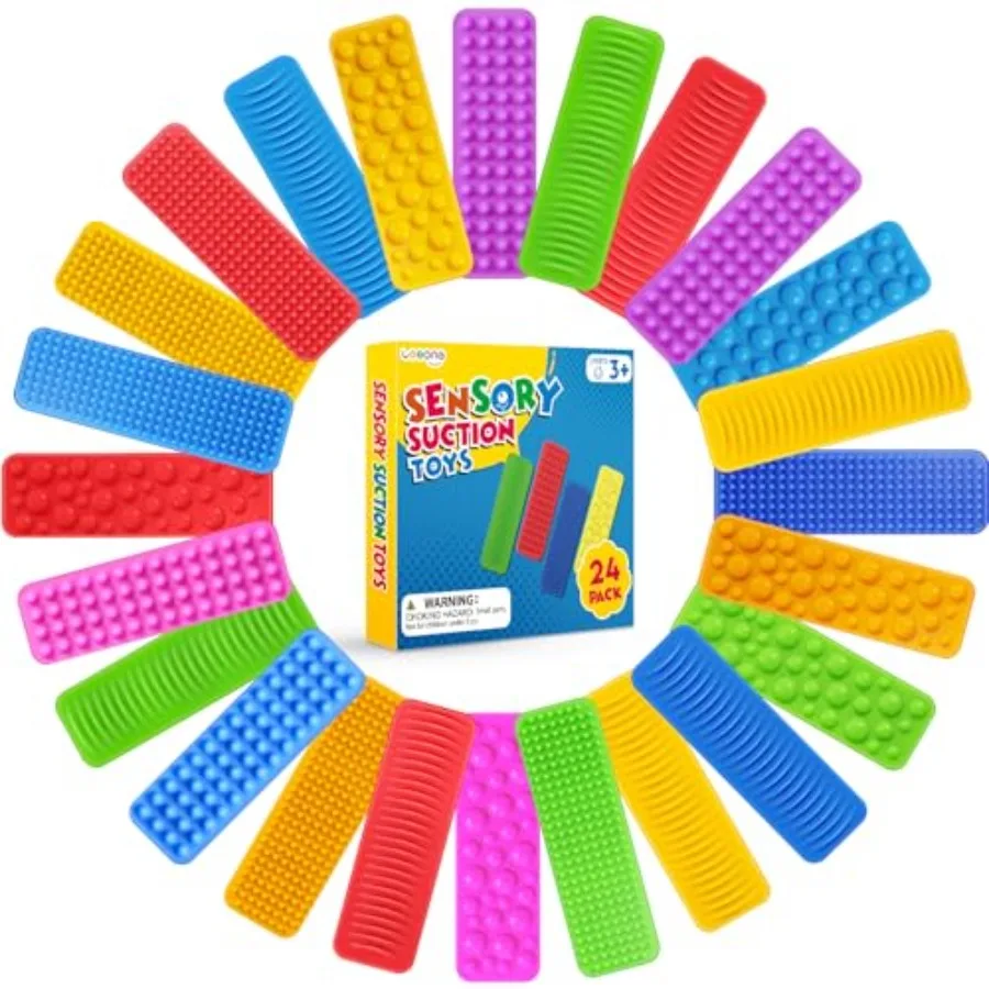 Quality Assurance Sensory Fidget Toys Adults: 24 Pack Textured Suction Toys for Autism Calming - Sensory Stickers for Stress Re