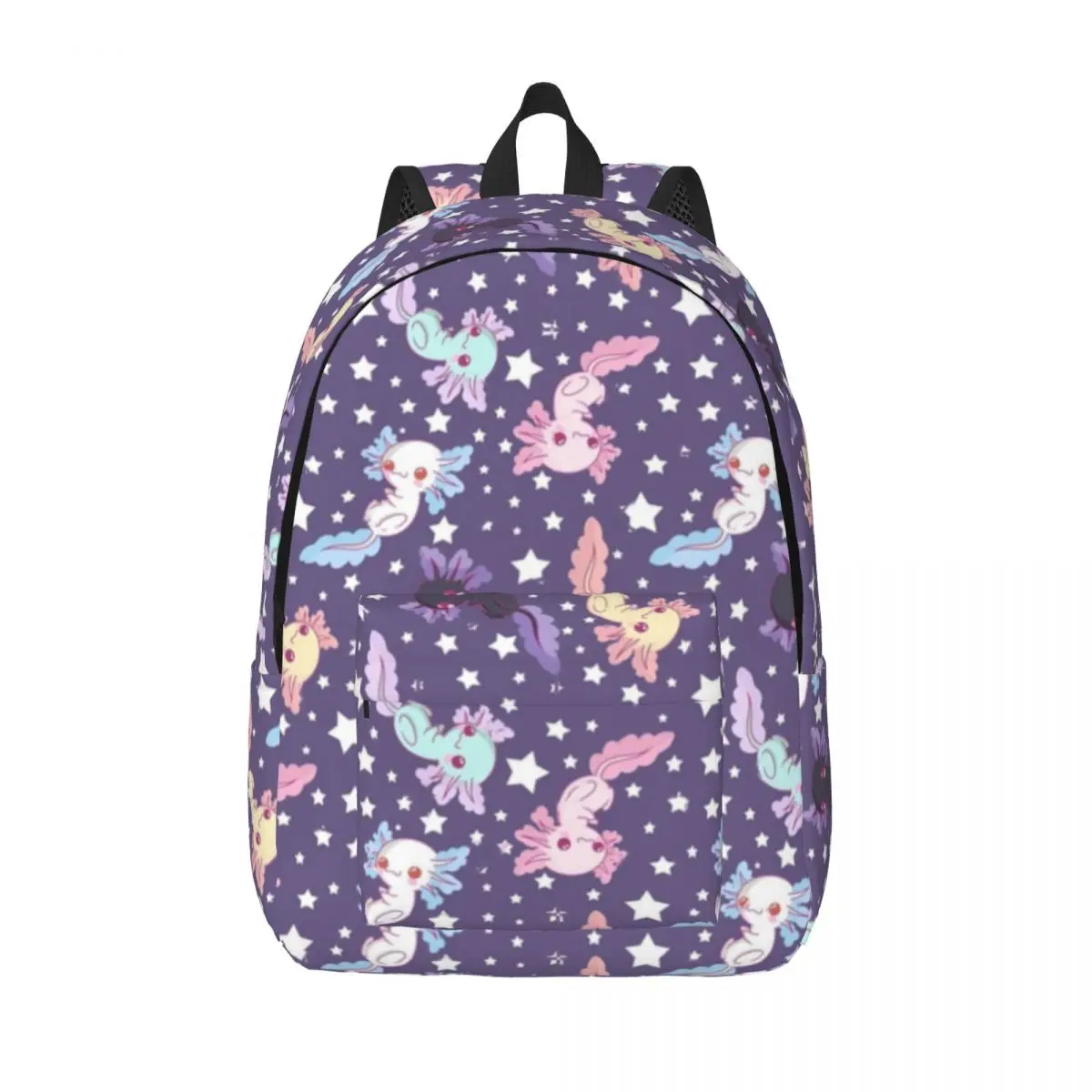 Zaino Kawaii Axolotl Zaini da viaggio in poliestere unisex lilla Stampa Streetwear Borse per scuole superiori Zaino Regalo di Natale