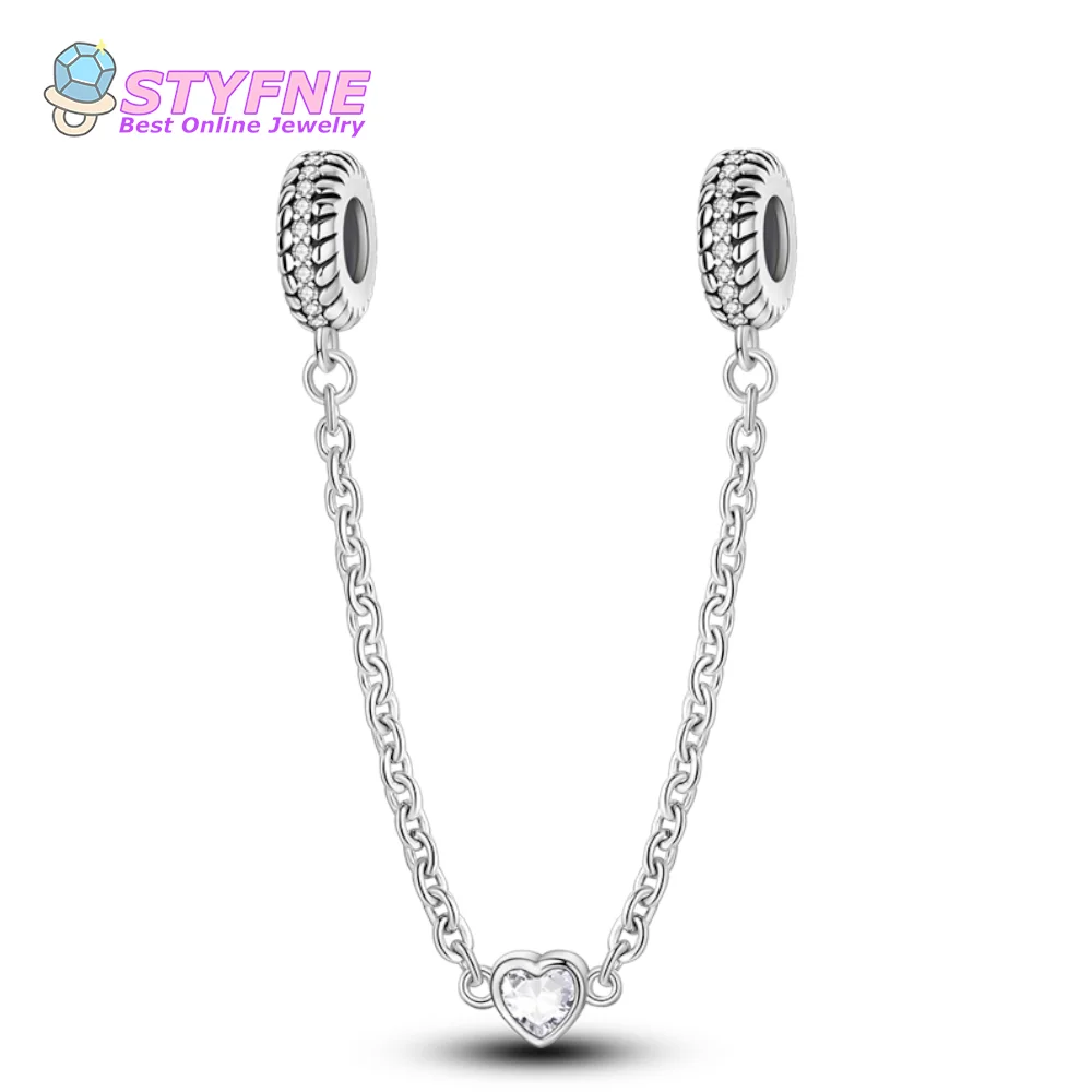 925 Sterling Silver Guardian Heart Security Chain Beads Charms fit Bracelets and Necklaces Dangle Pendants Fine Jewelry Mall