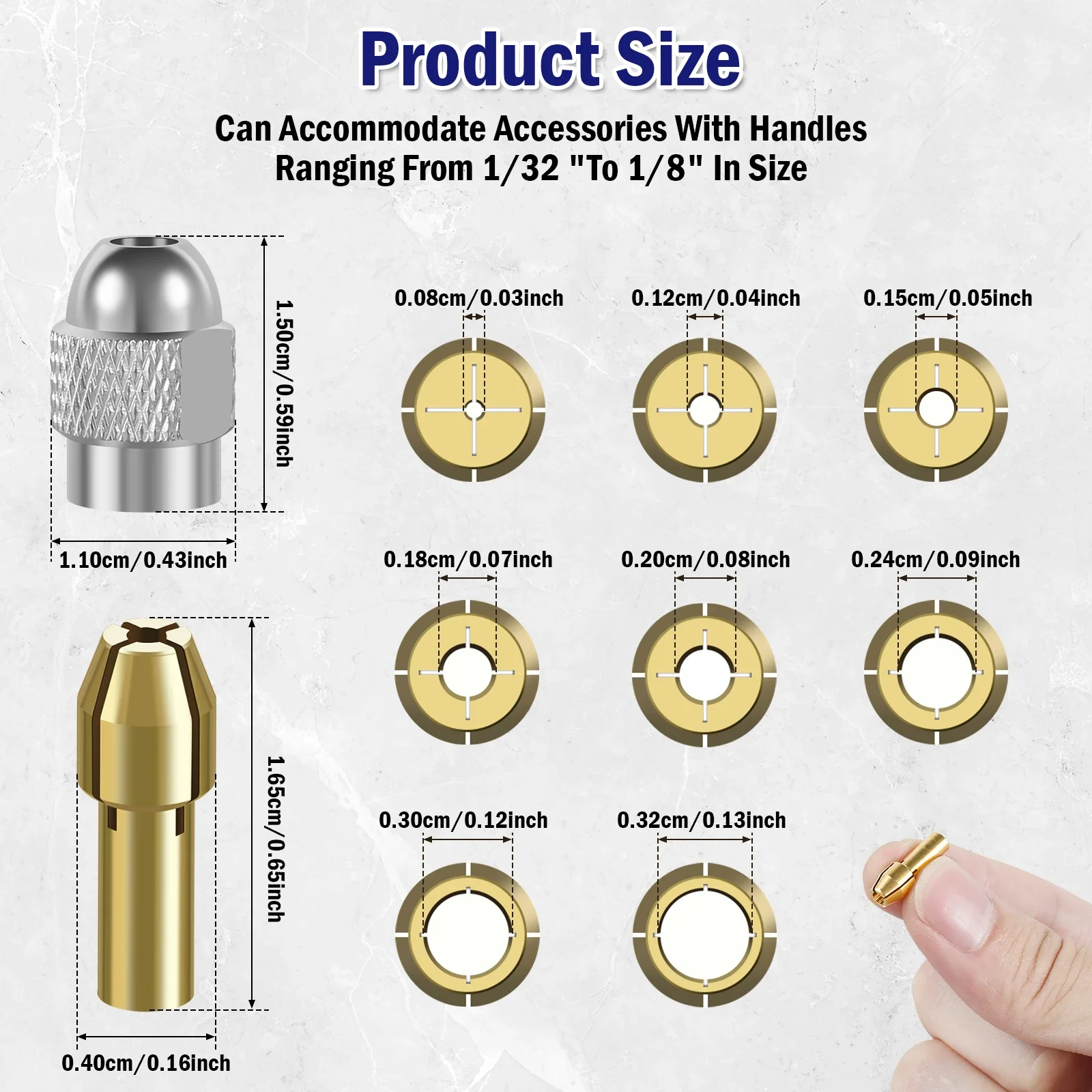 11Pcs Drill Brass Chuck Collet Electric Grinder Collet Set Keyless Chuck 1/32