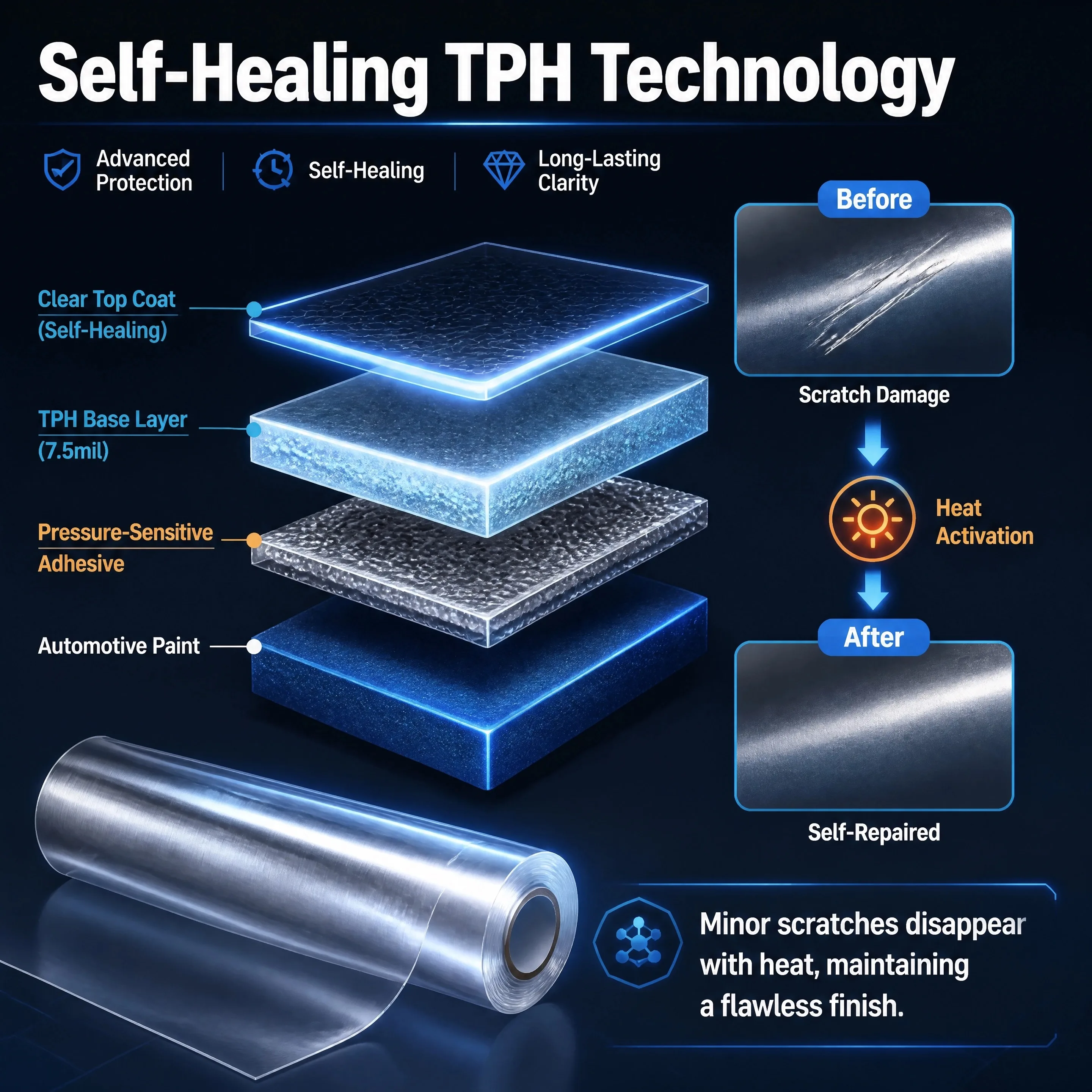 PPF Lackschutzfolie Transparente TPH Auto-Vinylfolie Kratzfest Selbstheilend Wasserdicht Unsichtbare Autokarosserie-Schutzaufkleber – Detail 7