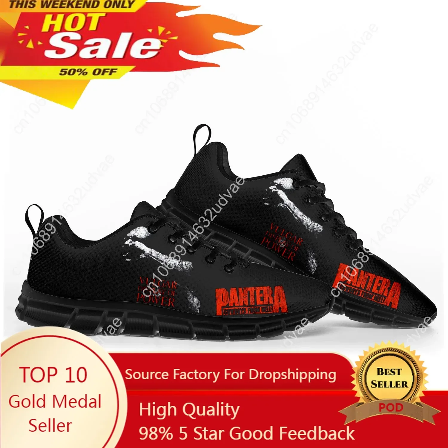 Pantera Metal Band Pop Sportschoenen Heren Dames Tiener Kinderen Sneakers Casual Custom Hoge Kwaliteit Paar Schoenen Zwart