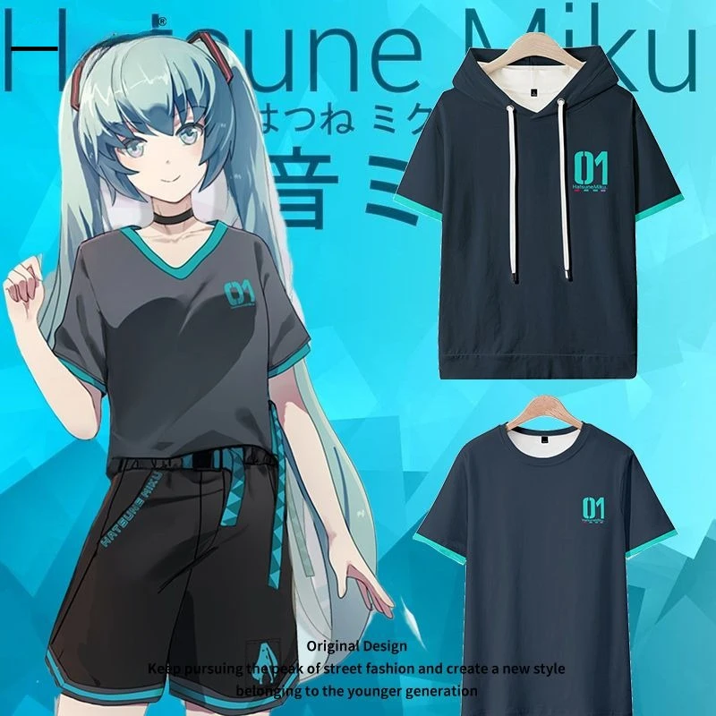 

Hatsune Miku creative trend cos clothing short-sleeved two-dimensional student fashion personality T-Shirt Women Men Cotton Top