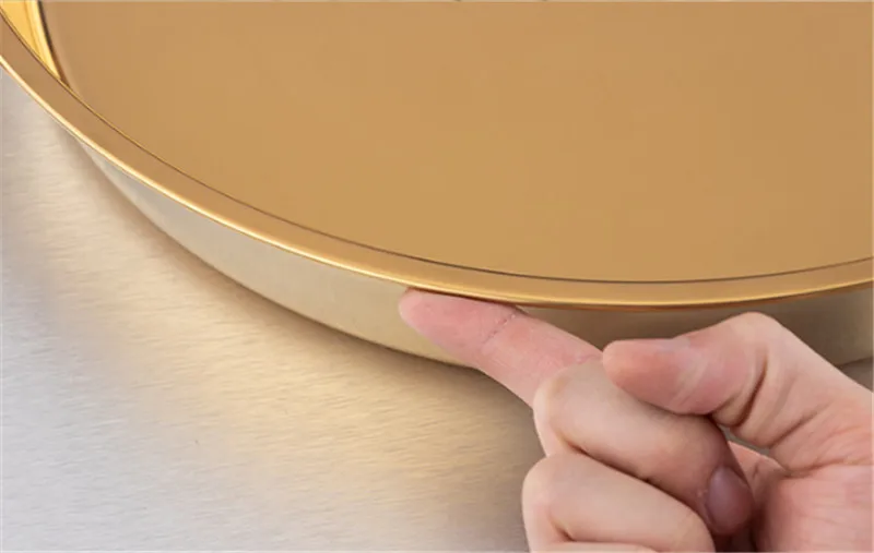 Gold golden stainless steel big round tray plate thick Serving Tray Plater steak Dish Dinner Serving Tray BBQ Grill Meat Dishes