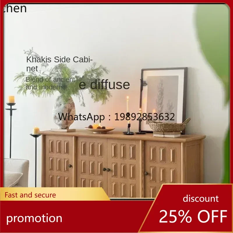 

HT Vintage Log Style Living Room Storage Cabinet Household Hallway Solid Wood Side Cabinet