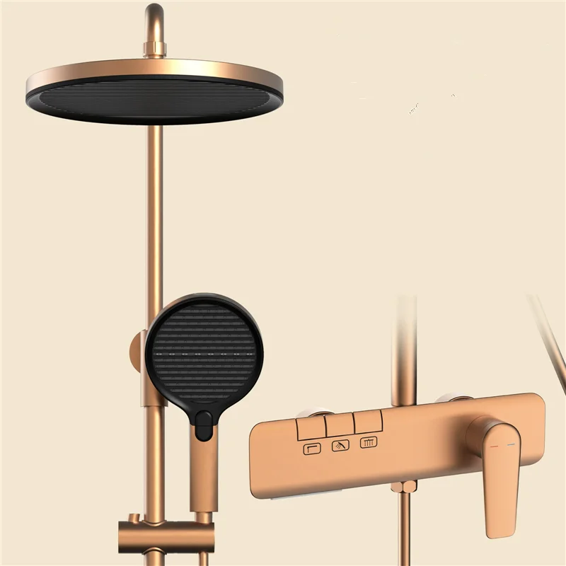 

Комплект смесителей для душа из латуни цвета розового золота, матовый золотой смеситель для душа с эффектом тропического дождя, серый латунный комплект смесителей для ванны и душа