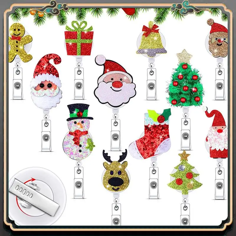 

Reliable-12 Pcs Christmas Badge Reel Felt Badge Holder,For Nurse Teacher Women Men Office Stocking Stuffer Ornament Gifts