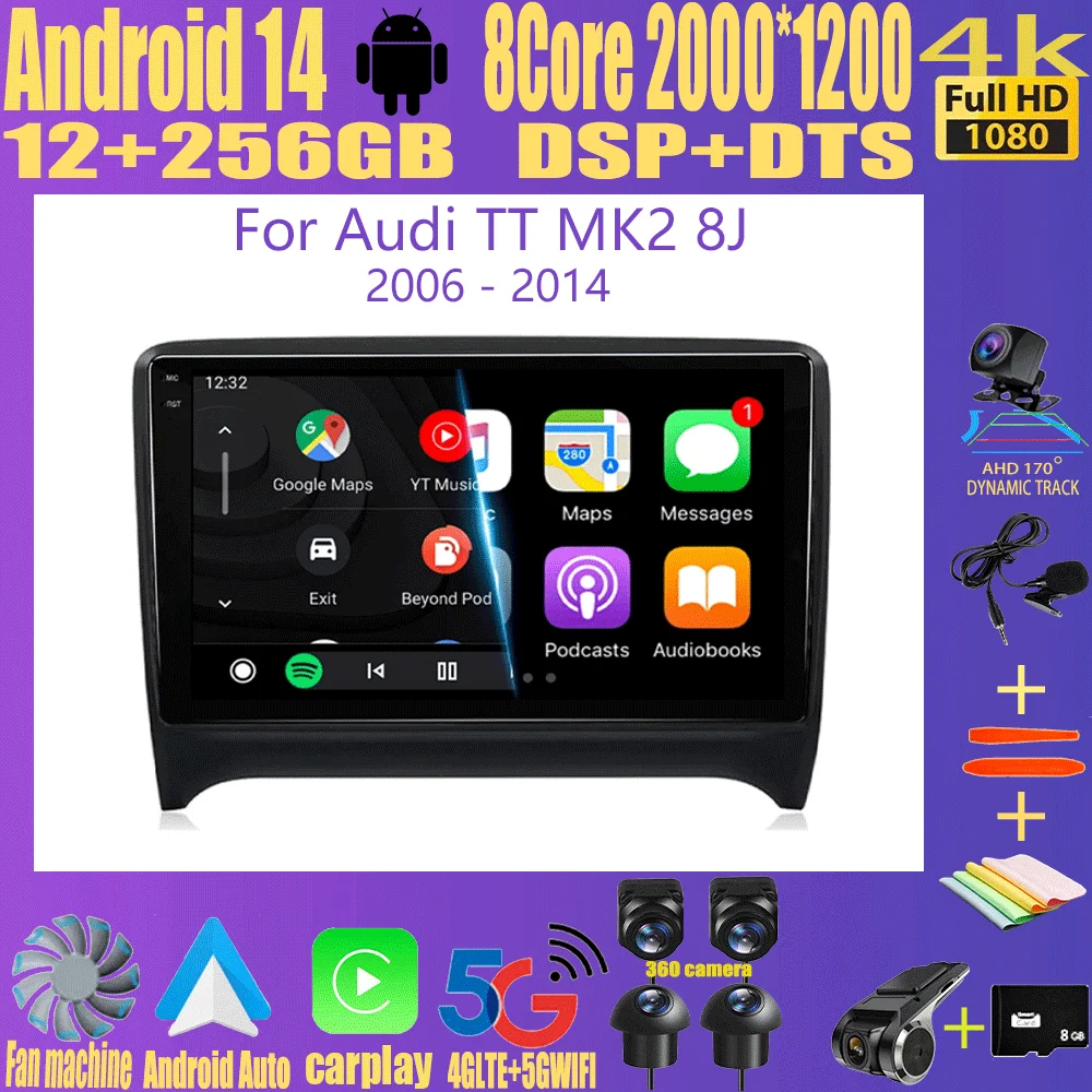 

Android 14 Carplay Auto Car Radio For Audi TT MK2 8J 2006 - 14 2din Multimedia Player GPS Navigation Audio Stereo DSP WIFI+ 4G