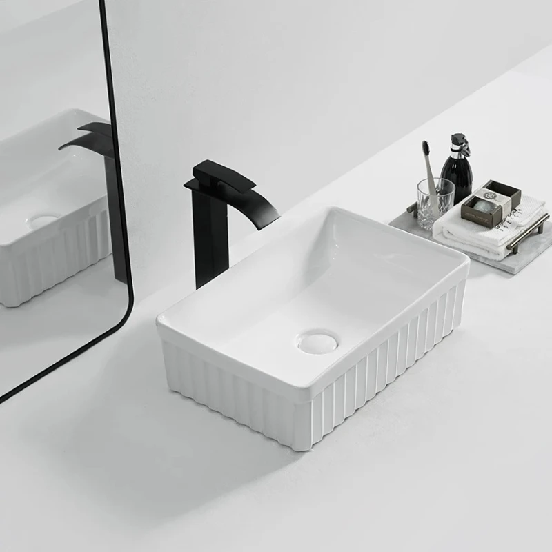 

High standard gloss white glaze ceramic bathroom sink rectangular container sink counter above wash basin