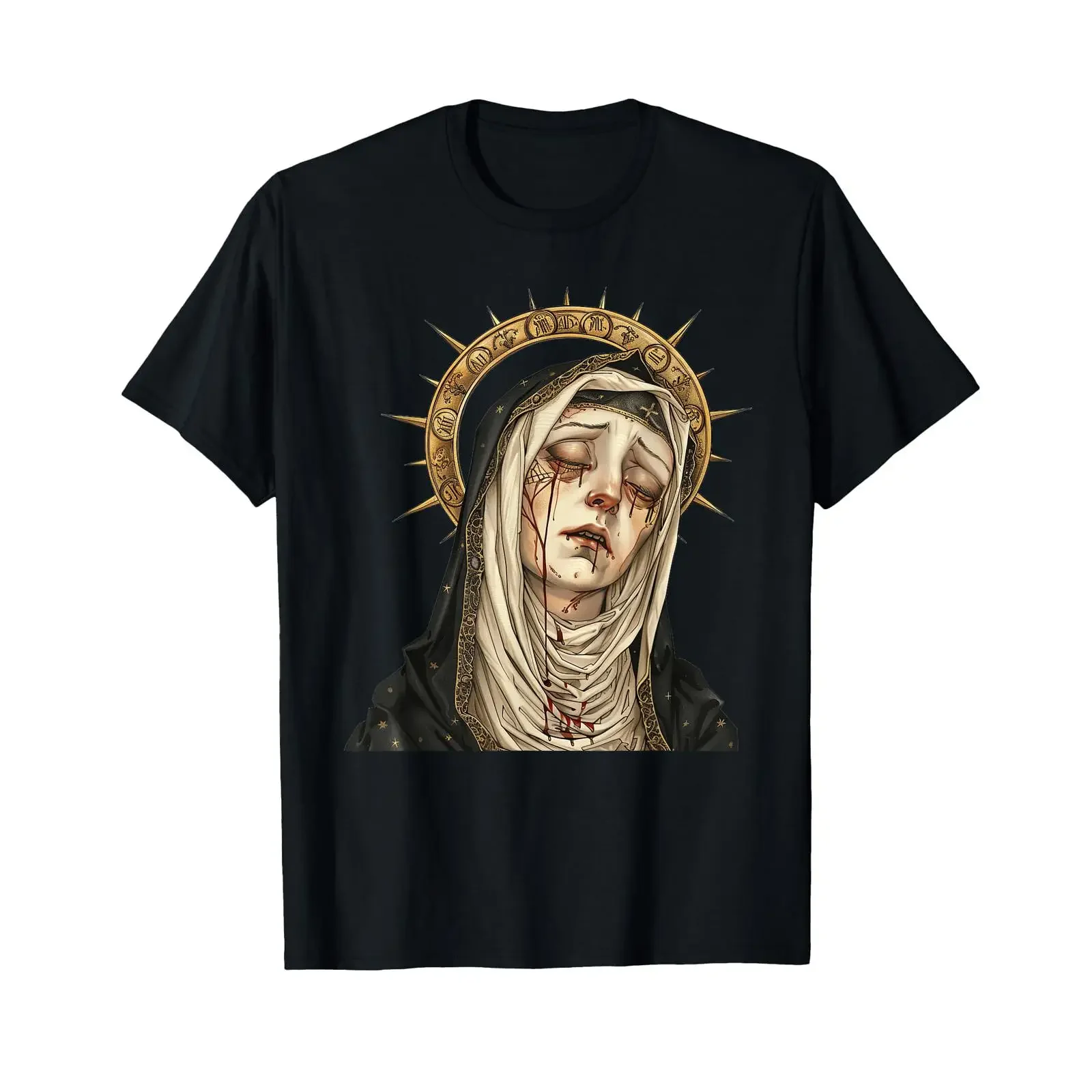 T-shirt Our Lady Of Sorrows style peinture ancienne, vintage, délavé, respirant, streetwear décontracté, doux, unisexe, mode homme, légèrement stylé