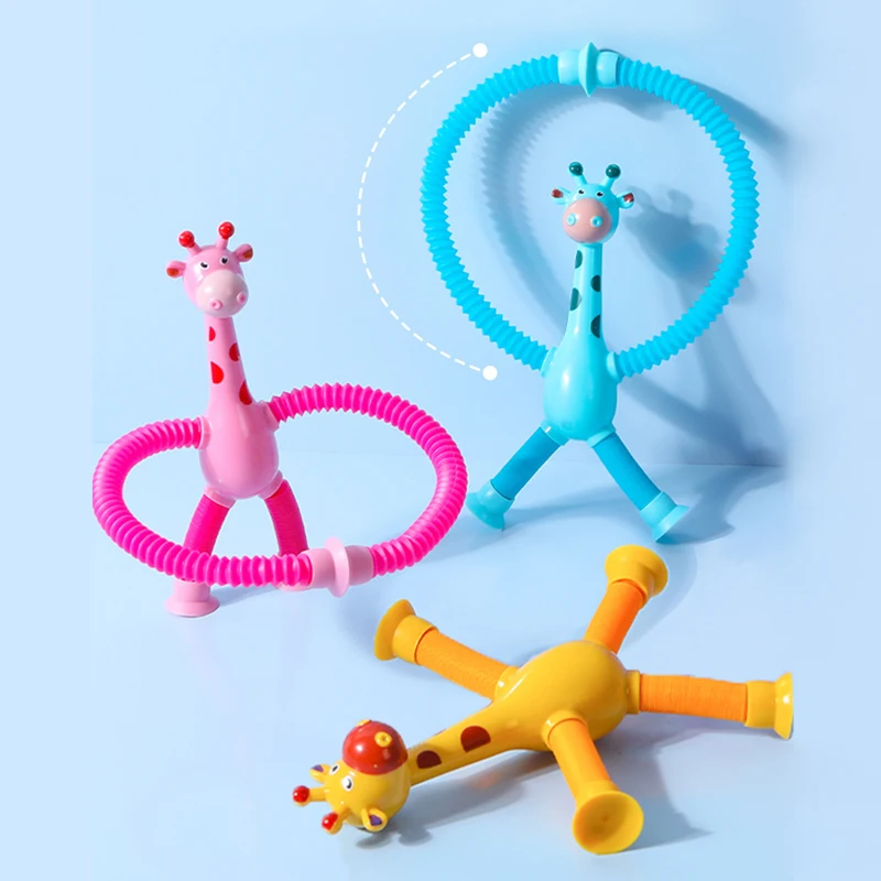 Children Suction Cup Toys Pop Tubes Stress Relief Telescopic Giraffe Fidget Toys Sensory Bellows Toys Anti-stress Squeeze Toy