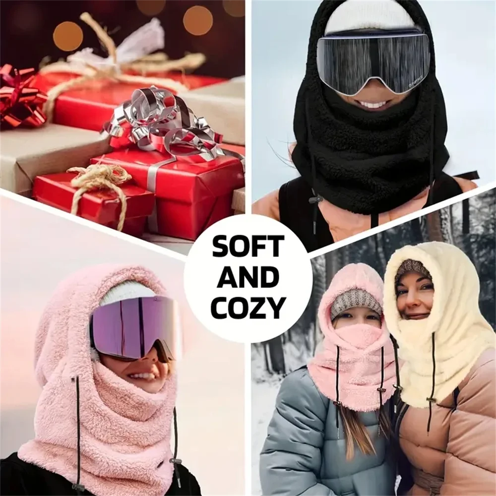 Warm Thermal Windproof Balaclava Ski Hood Motorcycle Face Cover Polar Fleece Adjustable Cycling Neck Cover Full Face Mask Winter