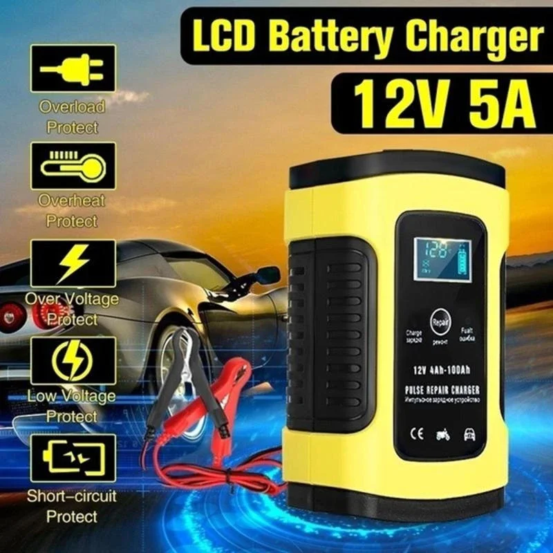 12V 6A Motorcycle Truck Car Battery Charger Power Pulse Repair Wet Dry Lead Acid Battery-chargers with Digital LCD Display