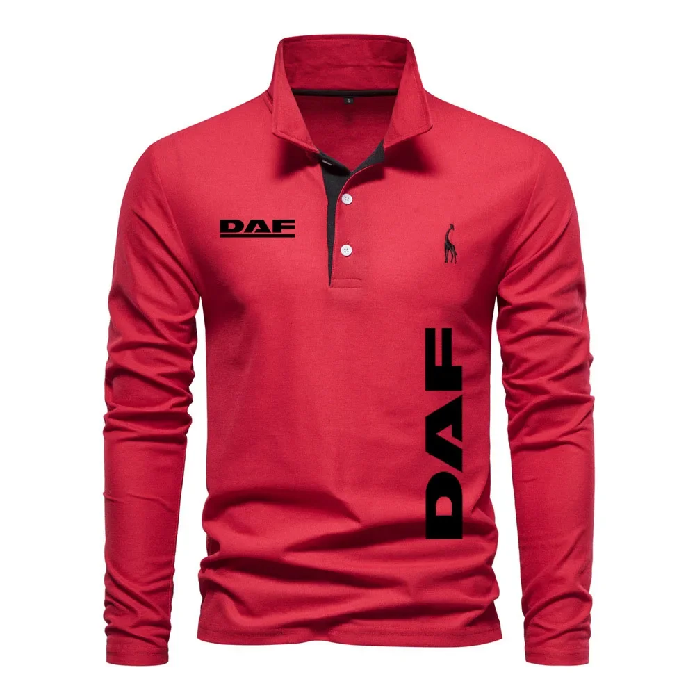 High-end brand men\'s POLO shirt Long sleeve 100% cotton men\'s long sleeve POLO shirt Truck DAF long sleeve T-shirt for men