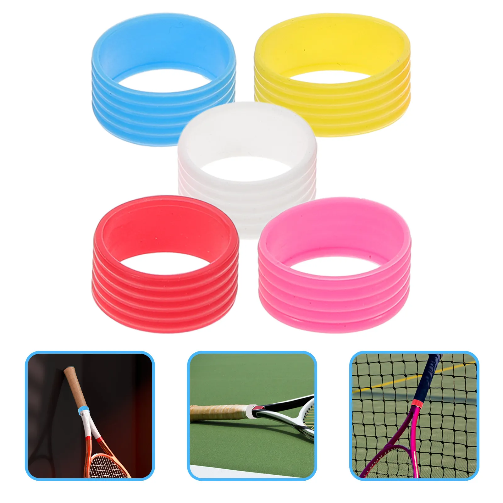 

5Pcs Flexible Silicone Racket Grip Bands Moisture Absorbing Tennis Squash Handle Wrap Overgrip Red White Pink