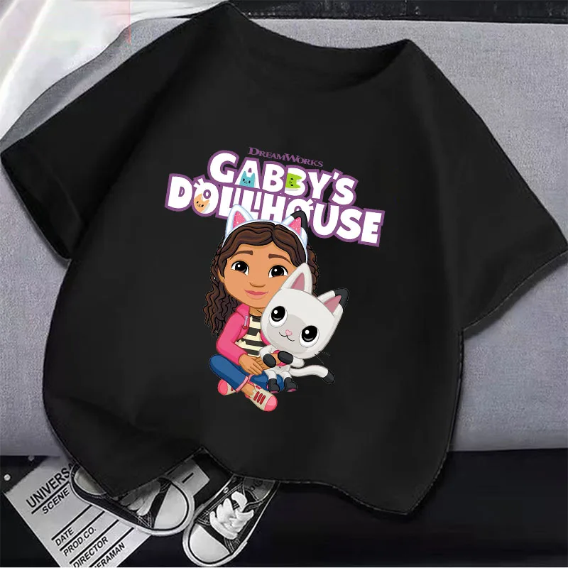 T-shirt dla dzieci Cute Cartoon czarny biały bawełniany t-shirt z krótkim rękawem luźne ubrania prezent dla dzieci