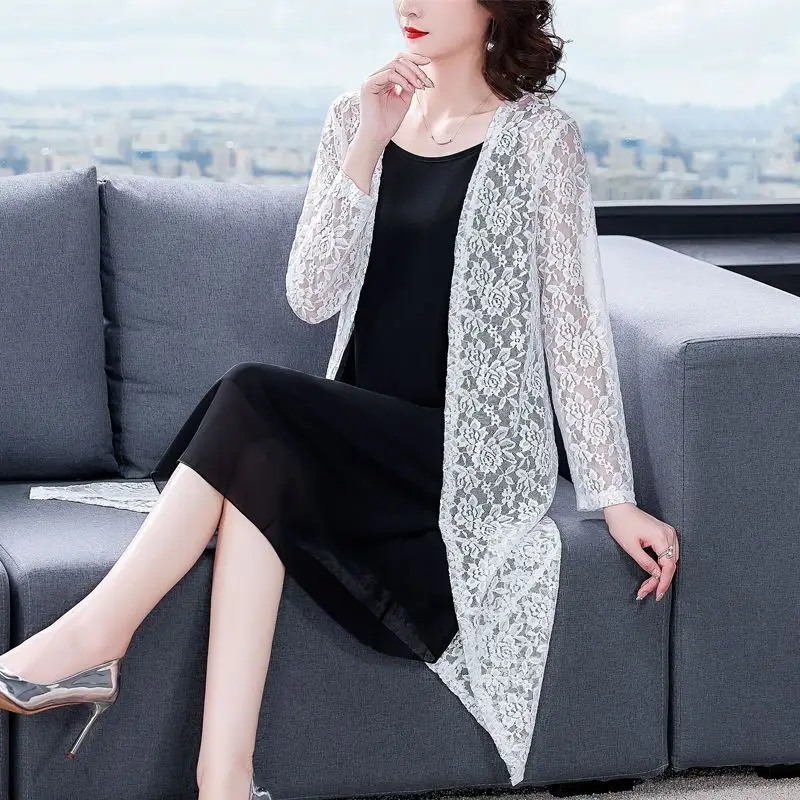 Oversize Versatile Temperament Women's Clothing Casual Elegant V-neck Lace Long Sleeved Solid Color Simplicity Commuting Shirt