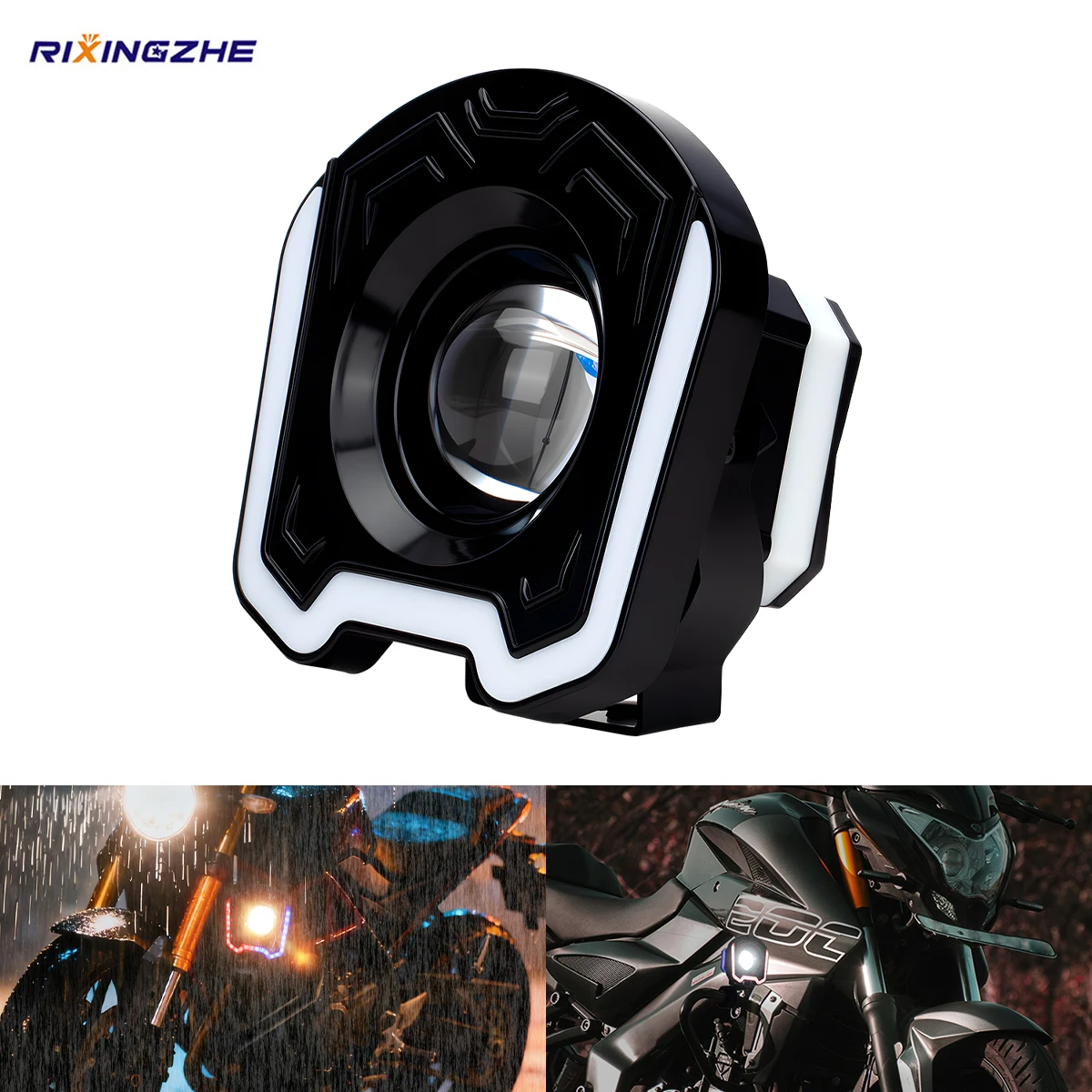 

1PCS Motorcycle LED Spotlight RGB Fog Lamp Ring Tail Strobe Light Dual Color Headlight Day Running Driving Light White Yellow