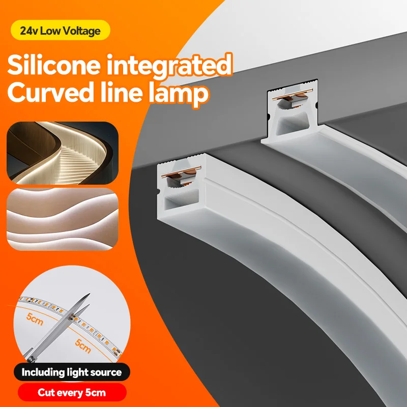 LED silicone light strip, linear light strip, embedded, 24V, waterproof, flexible, curved shape light