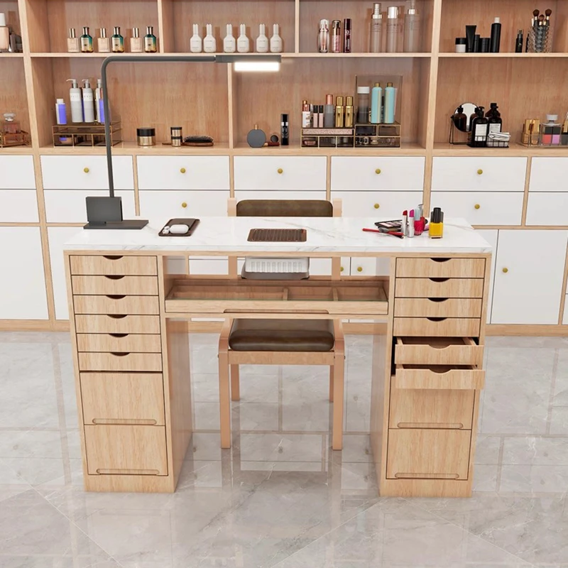 طاولة أظافر ريترو بسيطة مع أدراج تخزين طاولة أظافر عصرية أنيقة مع تصميم مجمع الغبار أثاث Muebles Manicurista #5